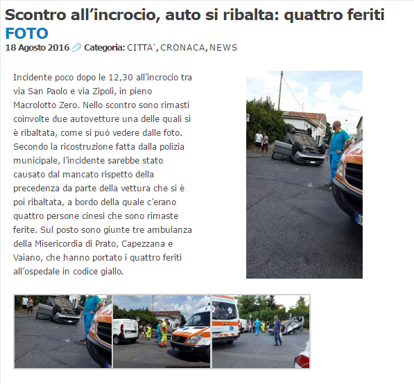 （图）Prato:一辆载有4名华人的车辆被撞得车底朝天！