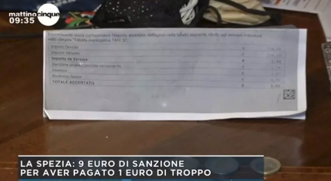 （视频）奇闻：意女子多交1欧元账单, 反被罚款9欧元!